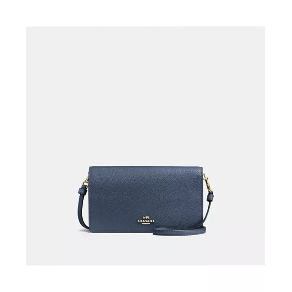 Coach Crossbody Bag Blue Leather Anna Foldover Clutch